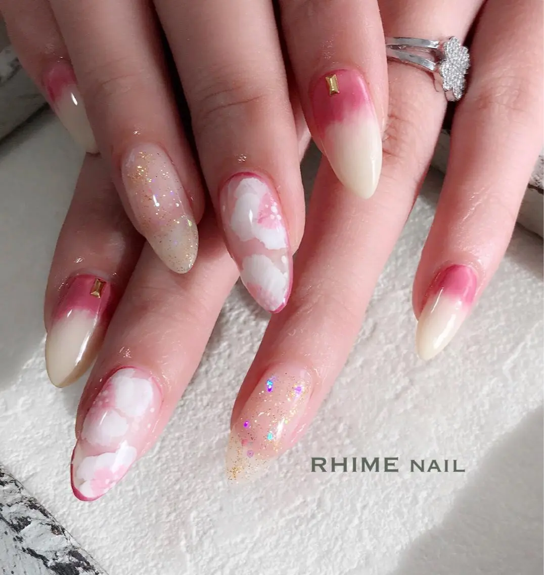 ネイル フラワーネイル Rhime nail ライムネイルのネイルデザイン