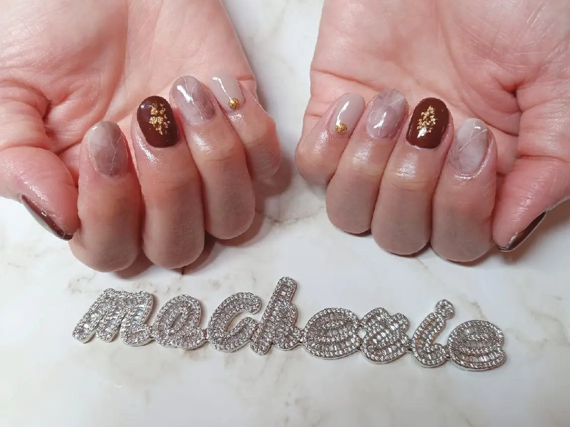 ネイル ブラウン 大理石ネイル(マーブル) ハンドネイル Nail Salon macherieのネイルデザイン