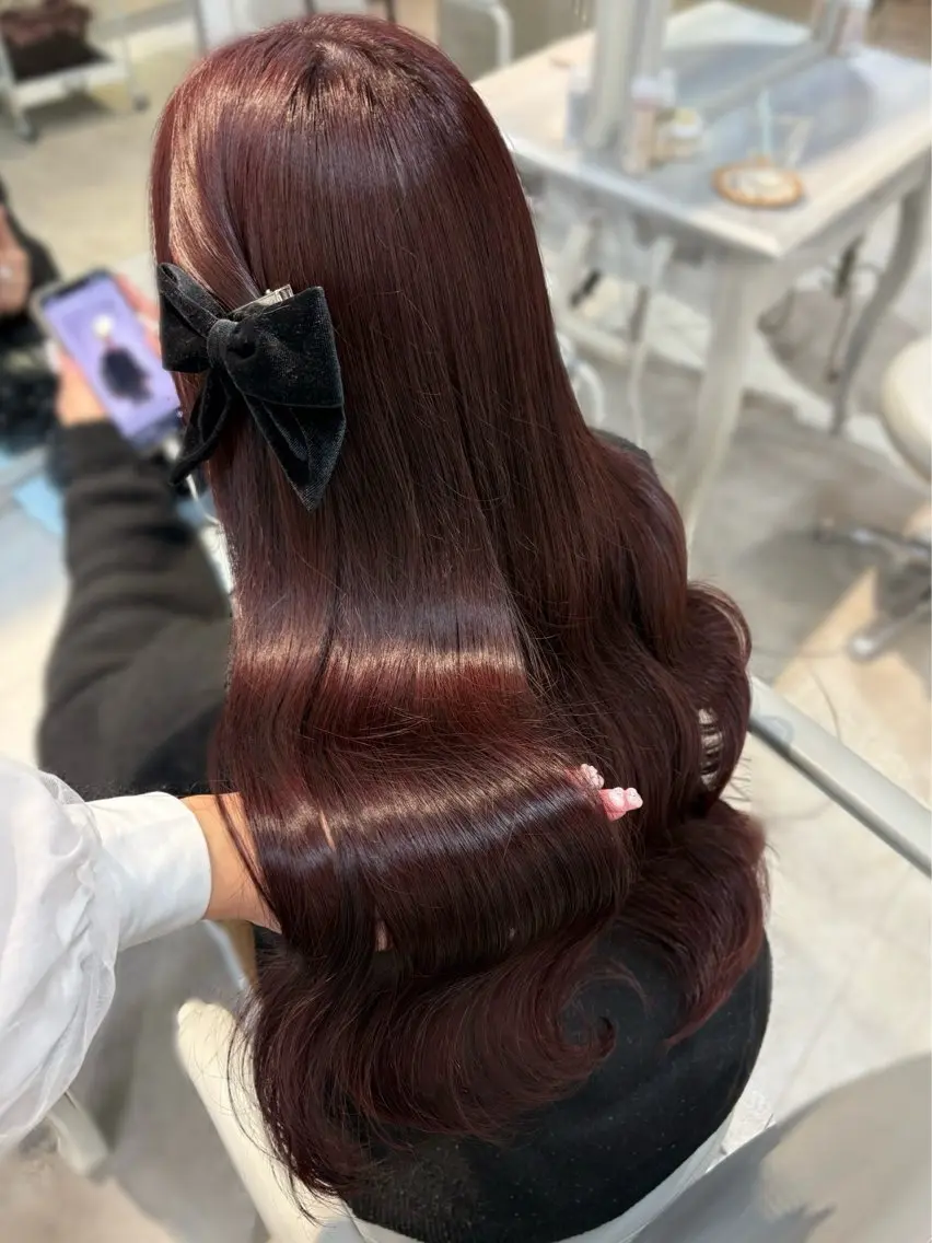 ロング カラー ヘアカラー トリートメント 無料カットモデル💞 ピンク💞みどりのヘアスタイル