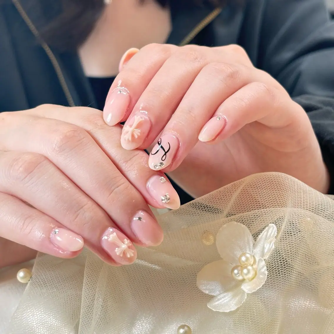 ネイル 桜ネイル 長さ出し フレンチネイル 韓国ネイル マグネットネイル ハンドネイル Kiwami nailsalonのネイルデザイン