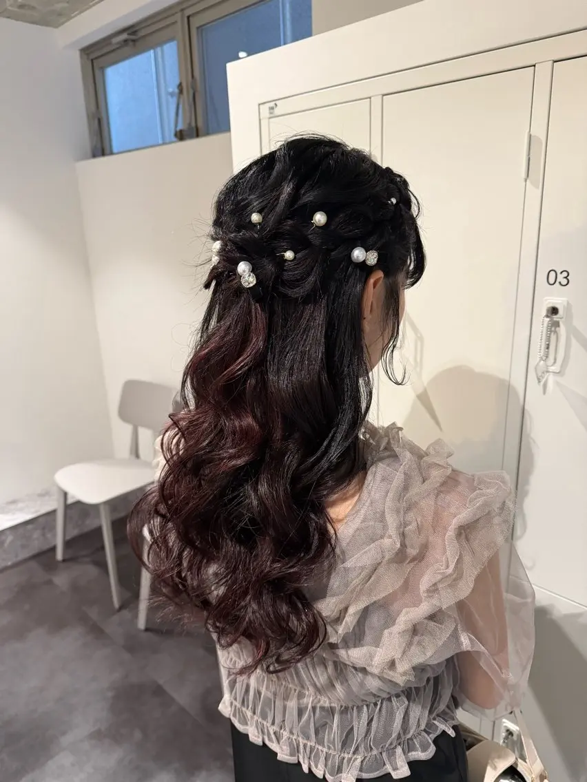 ロング ヘアアレンジ ハーフアップ ヘアアレンジ/ カラー/hazukiのヘアスタイル