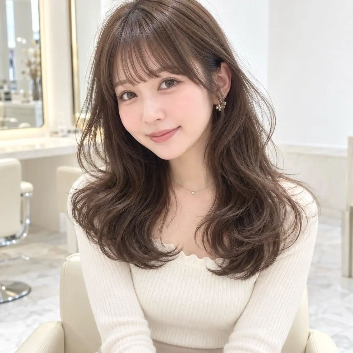 セミロング くびれヘア 髪質改善 韓国風ヘア 縮毛矯正 トリートメント カット ヘアカラー トリートメント ♡mao♡／顔周り ／透明感カラー🎀のヘアスタイル