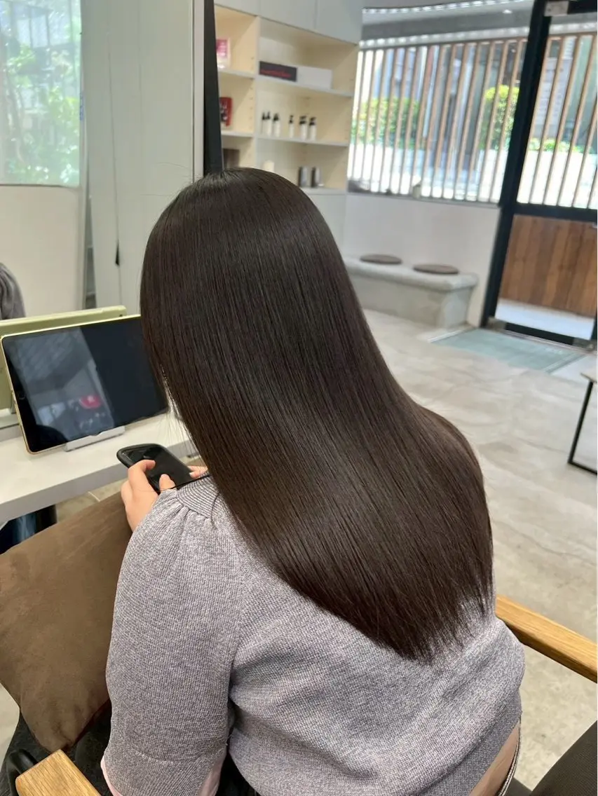 ロング パーマ 縮毛矯正 絶対可愛い暖色カラー 🌷うる艶🌷結奈✨のヘアスタイル