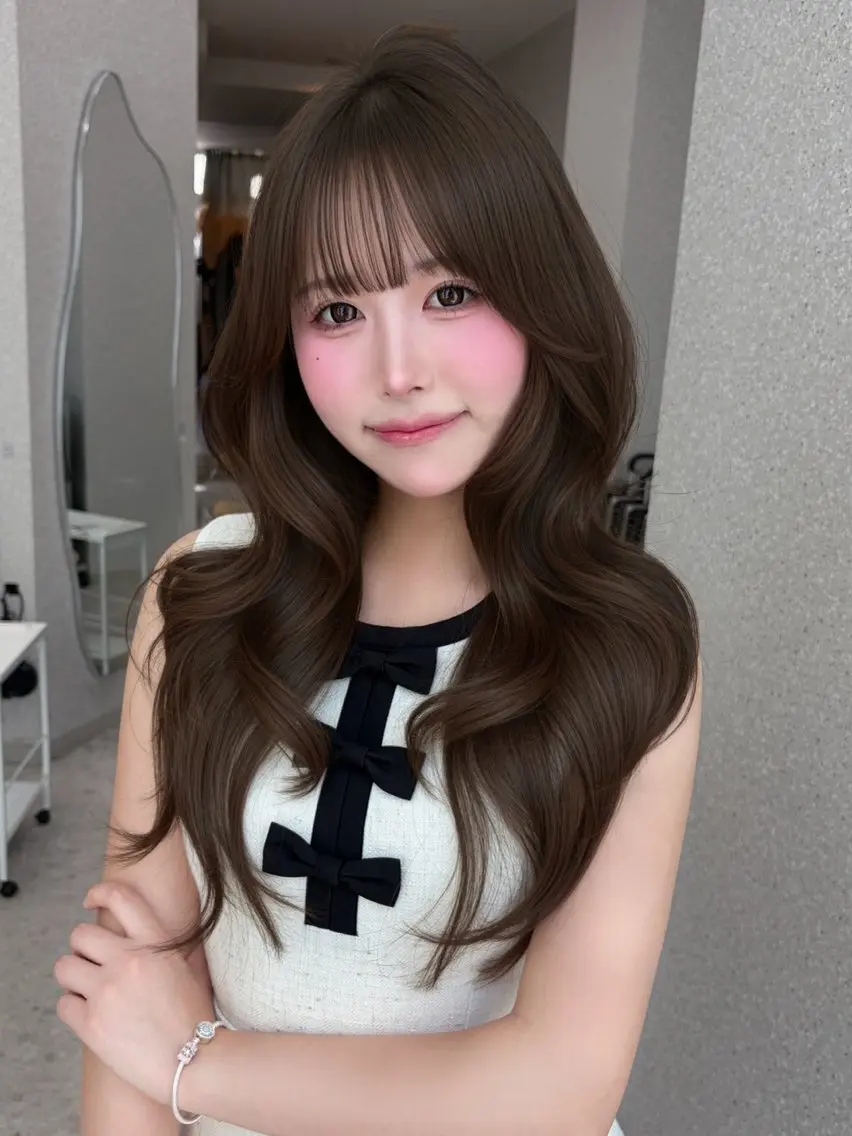 ロング 韓国風ヘア レイヤーカット 小顔カット ワンホンヘア 天神美容室 🎀hinaのヘアスタイル