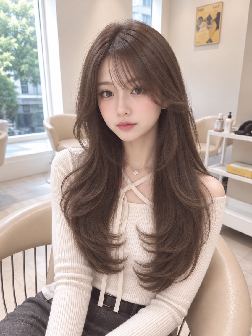 ロング カラー カット ヘアカラー トリートメント moeka レイヤー カット/韓国ヘアのヘアスタイル