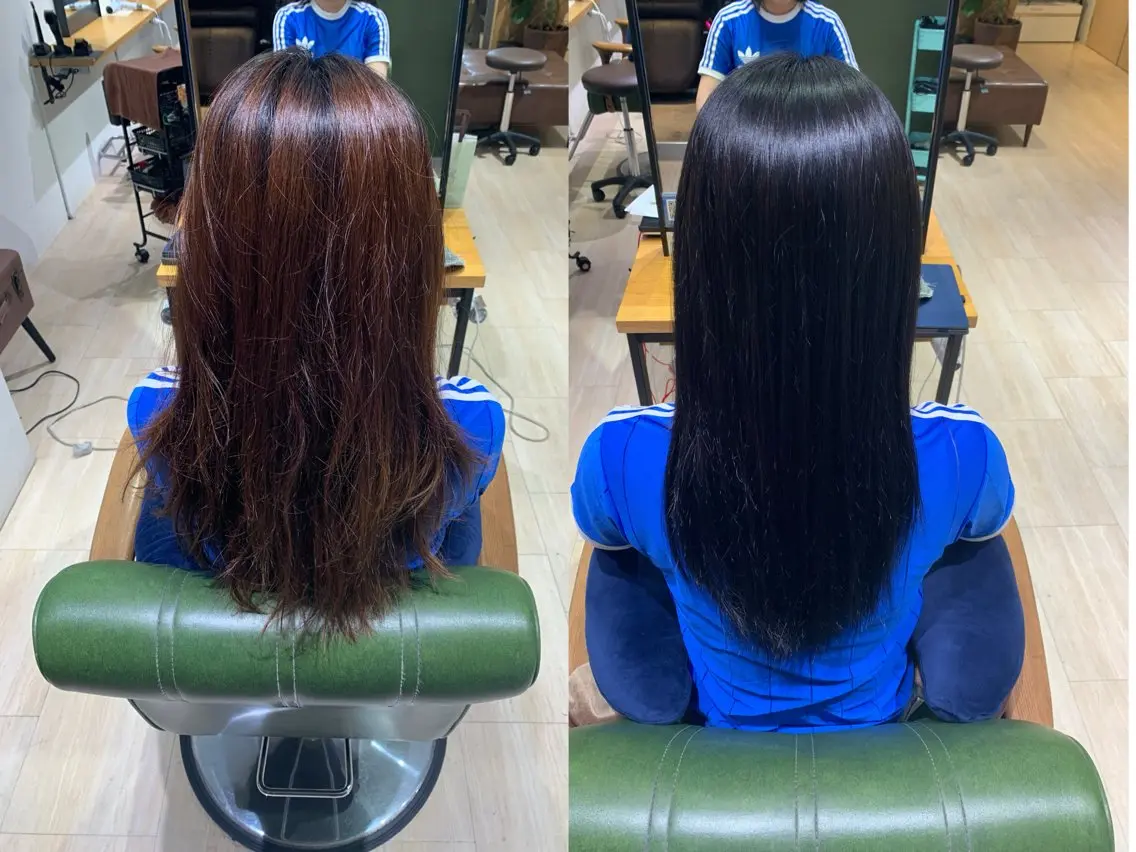 ロング カラー 黒髪 ブルーカラー ブルーブラック トリートメント パラッチ MIKAのヘアスタイル