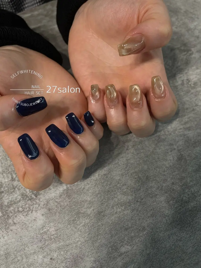 ネイル ネイビー ニュアンスネイル ハンドネイル 27salon yuinaのネイルデザイン