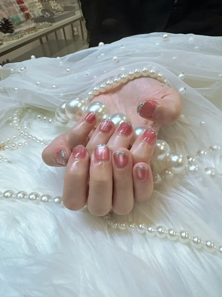 ネイル アートネイル フレンチネイル ガラスフレンチ 韓国ネイル マグネットネイル Queeens nailのネイルデザイン