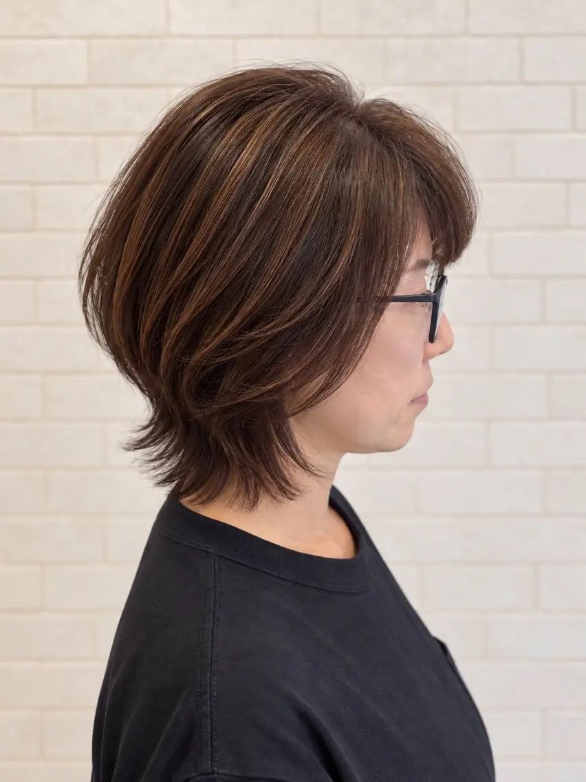 ミディアム カラー ヘアアレンジ ショートボブ ブラウンカラー ボブ レイヤーカット カット ヘアカラー トリートメント ヘアセット 【白髪ぼかしの匠】 【ショートの極】平野のヘアスタイル