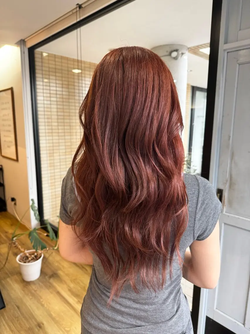 ロング カラー オレンジ ヘアカラー トリートメント ツキダテ ユイのヘアスタイル