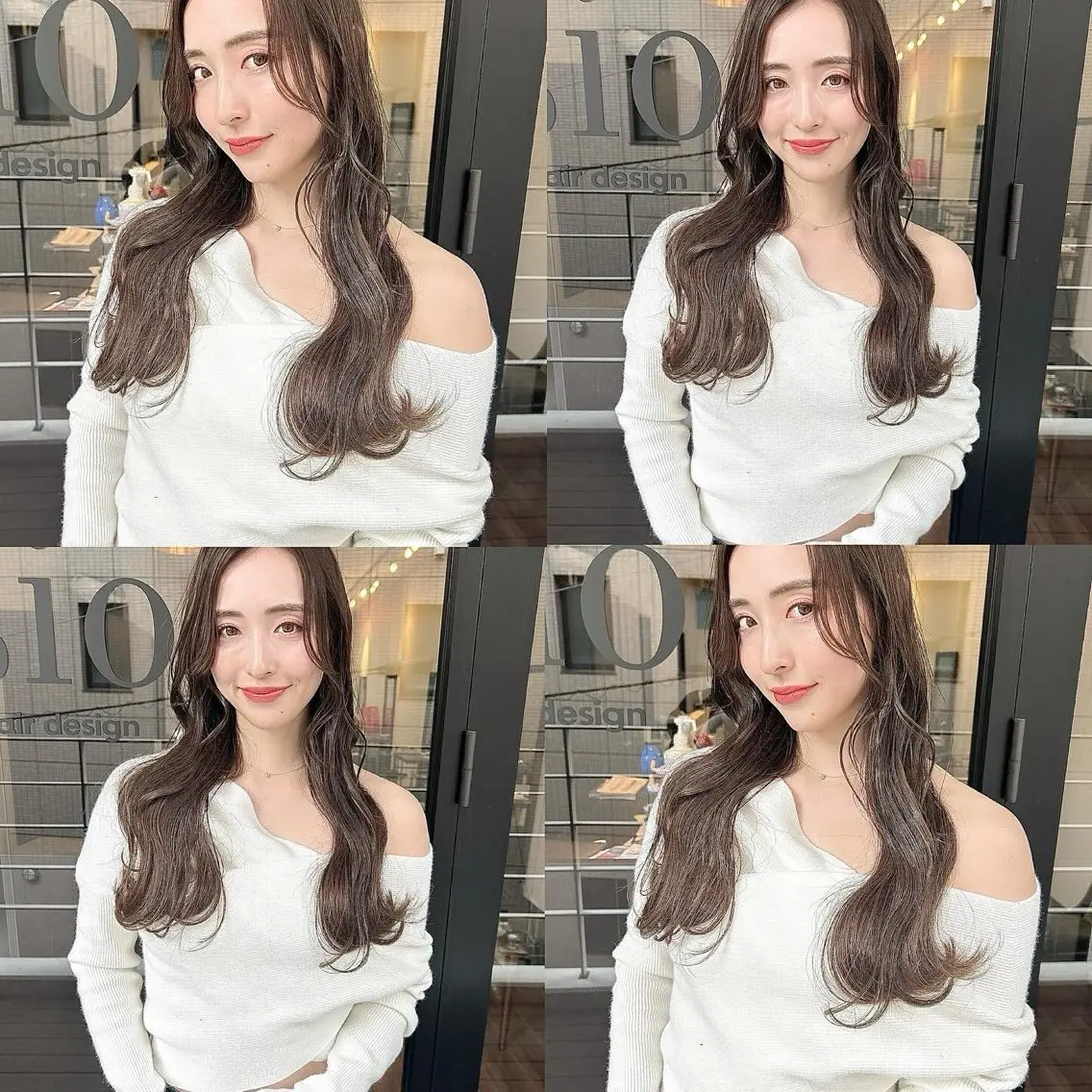 ロング カラー 韓国🇰🇷レイヤー カットオリーブカラーのヘアスタイル