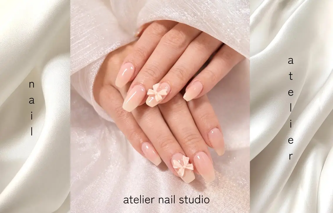 ネイル ガーリー リボン ハンドネイル atelier nailstudioのネイルデザイン