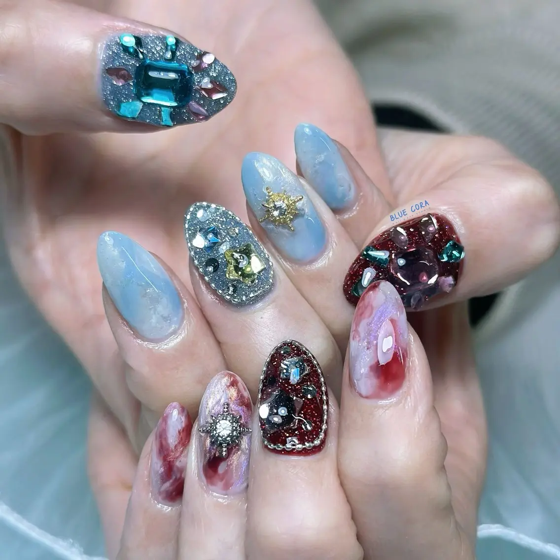 ネイル クリアネイル フラッシュネイル ハンドネイル ハンドケア BLUE CORAのネイルデザイン