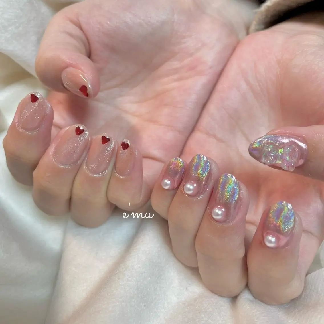 ネイル ハート マグネットネイル ピンク nail salon e'mu💐のネイルデザイン