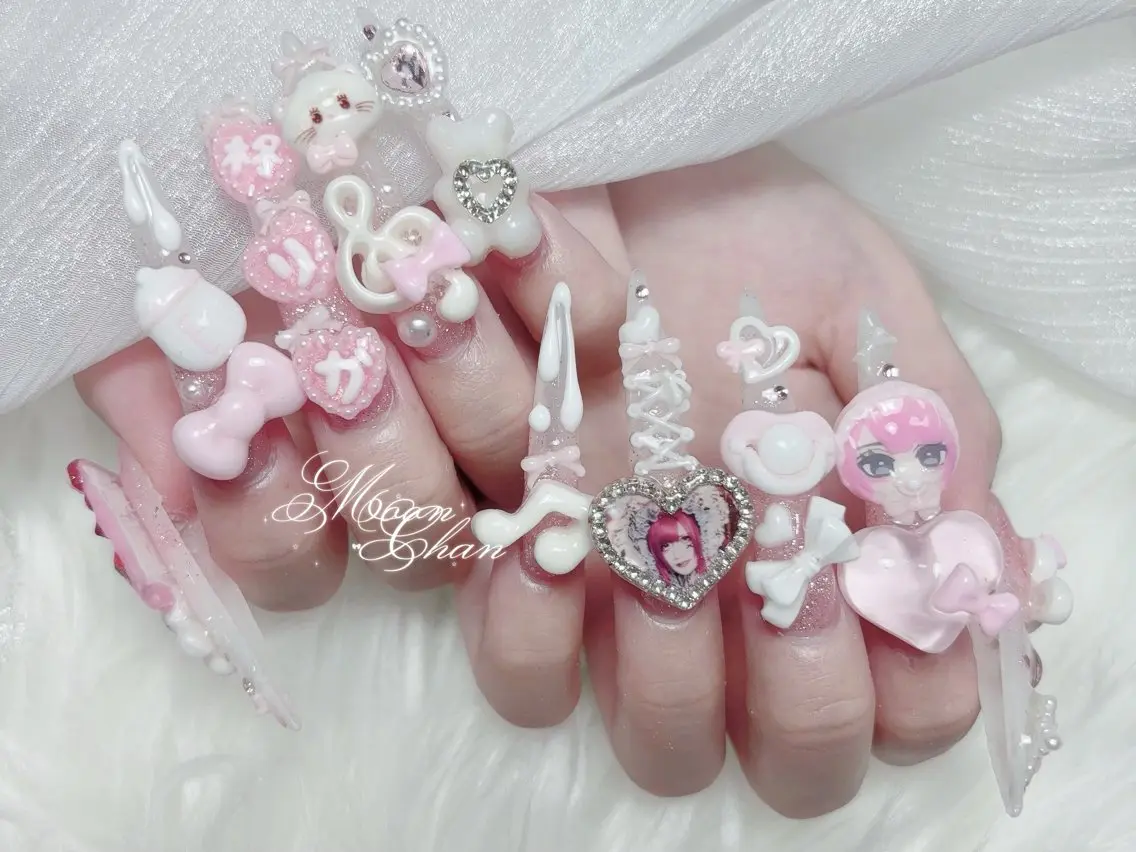 ネイル 成人式 大理石ネイル(マーブル) リボン 夏ネイル ネイルチップ ハンドネイル MoMoA Nail ネイル長さ出し専門店のネイルデザイン