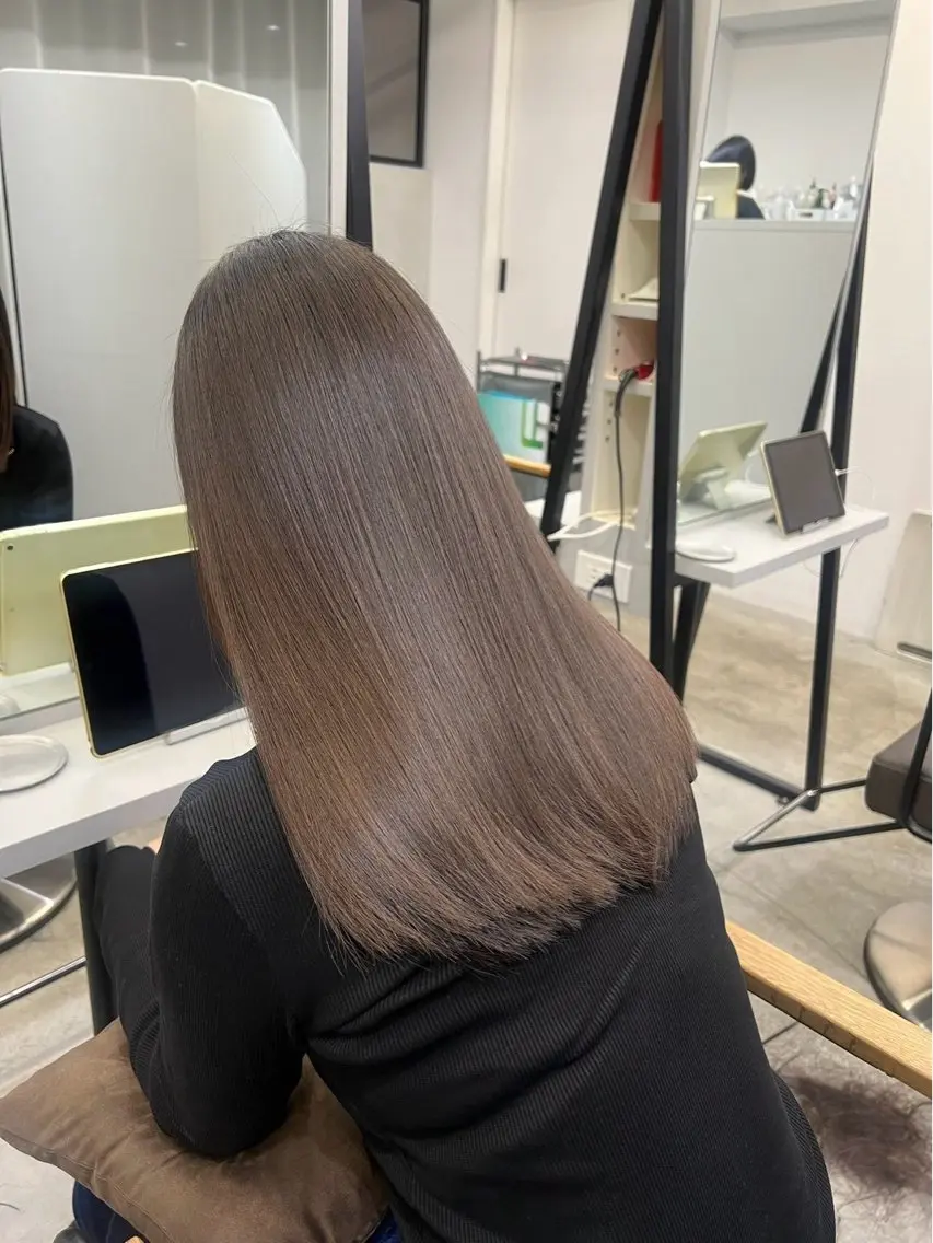 ロング パーマ 髪質改善 レイヤーカット 縮毛矯正 トリートメント 酸性ストレート 縮毛矯正 🍒モテ暖色カラー × うる艶✧ ゆなのヘアスタイル