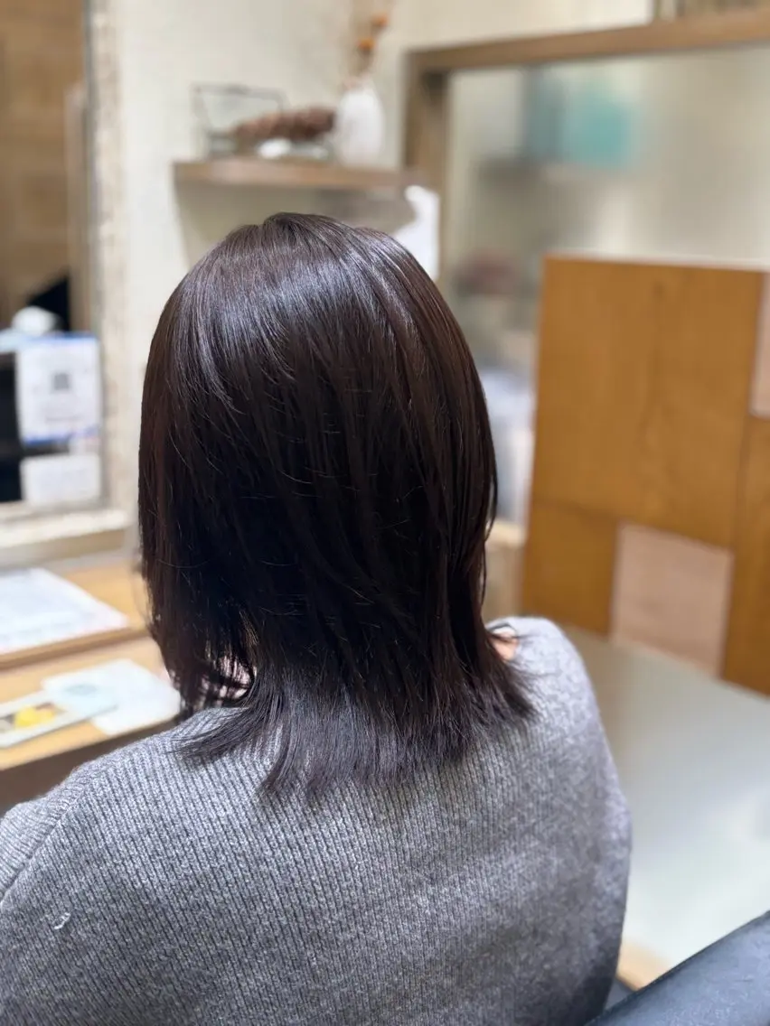 ミディアム カット 縮毛矯正 トリートメント 透明感グレージュ/ 縮毛矯正/静岡のヘアスタイル