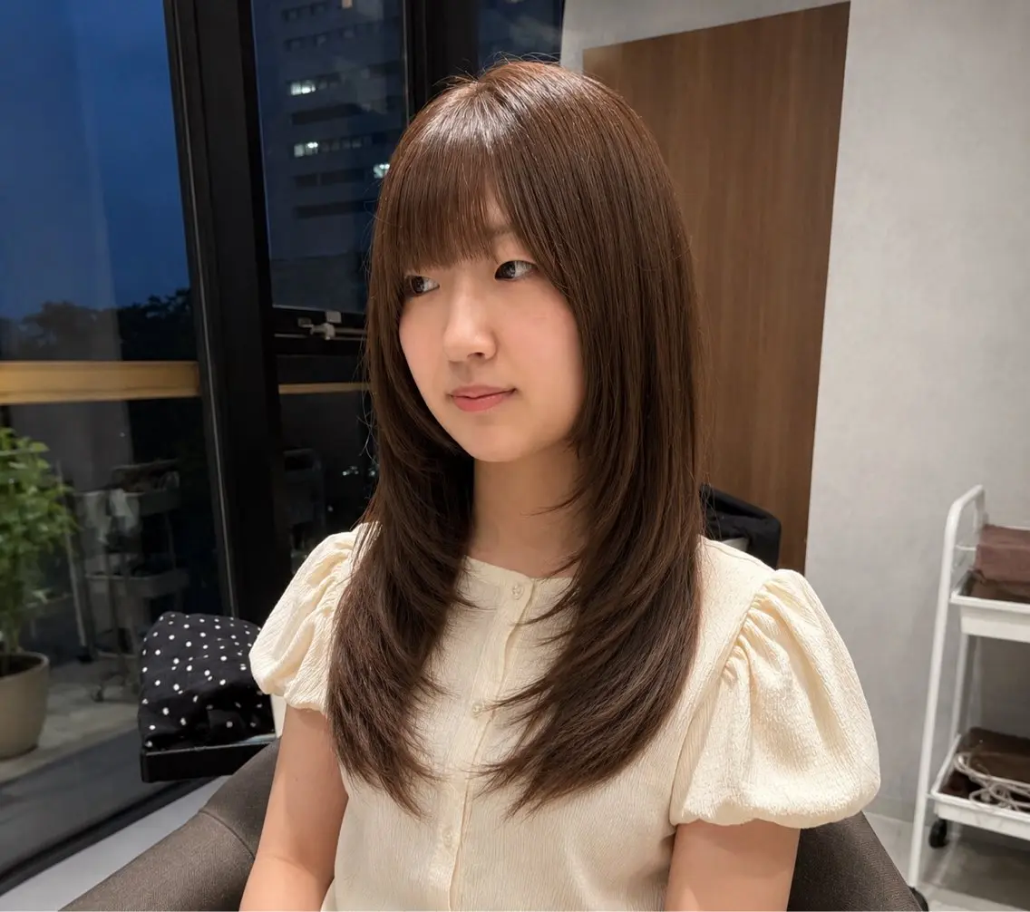 セミロング 顔まわりレイヤー レイヤーカット ヘアカラー トリートメント 似合わせレイヤー/ 髪質改善/長瀬叶翔のヘアスタイル