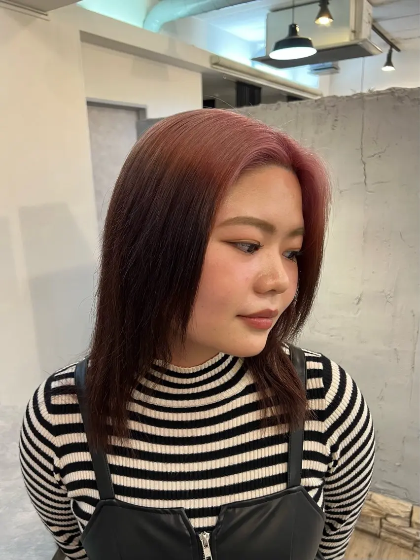 ミディアム カラー ブラウンカラー グラデーションカラー ピンクカラー ピンクブラウン ヘアカラー トリートメント いぐちしょうた🫧 VISAGEbaskのヘアスタイル