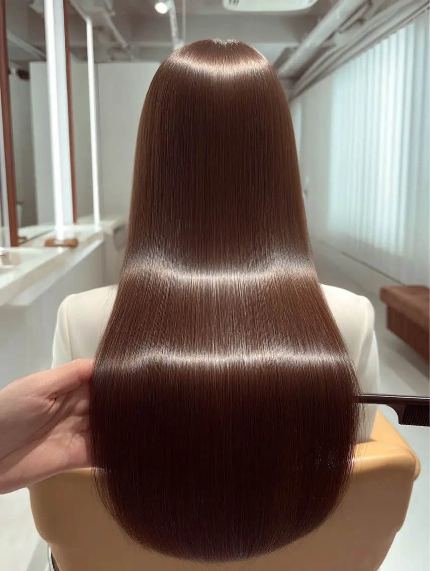 ロング パーマ 縮毛矯正 🍒モテ暖色カラー × うる艶✧ ゆなのヘアスタイル