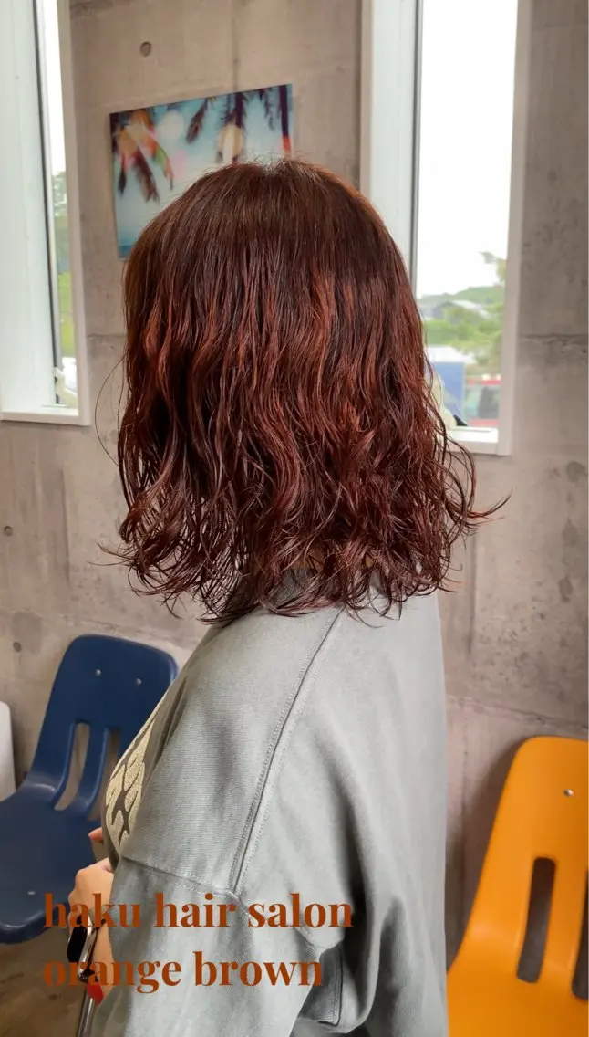 ミディアム カラー ブラウンカラー オレンジ オレンジブラウン ヘアカラー わたぬき りるのヘアスタイル