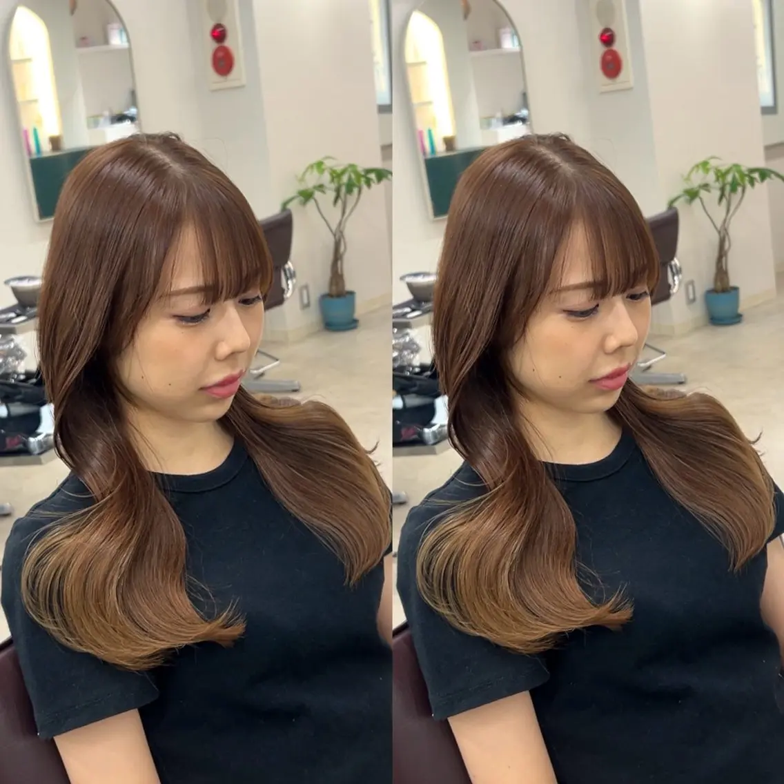 セミロング カラー パーマ キッズ 透明感カラー カット ヘアカラー トリートメント ヘッドスパ ヘアセット 盛れる艶カラー× レイヤーカット/咲来のヘアスタイル
