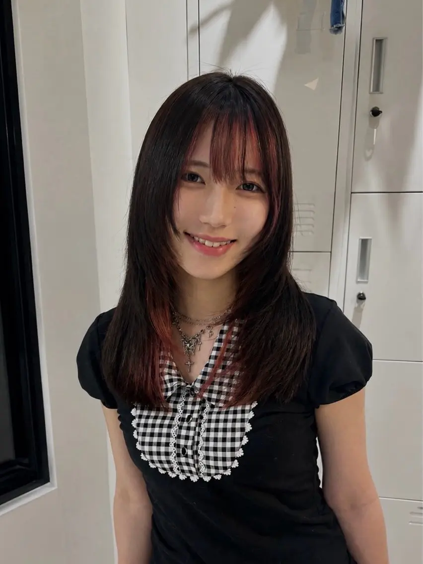 ロング カラー ミストバング ブラウンカラー  フェイスフレーミング グレージュ ピンクカラー ヘアカラー トリートメント recipe la couleurちずのヘアスタイル