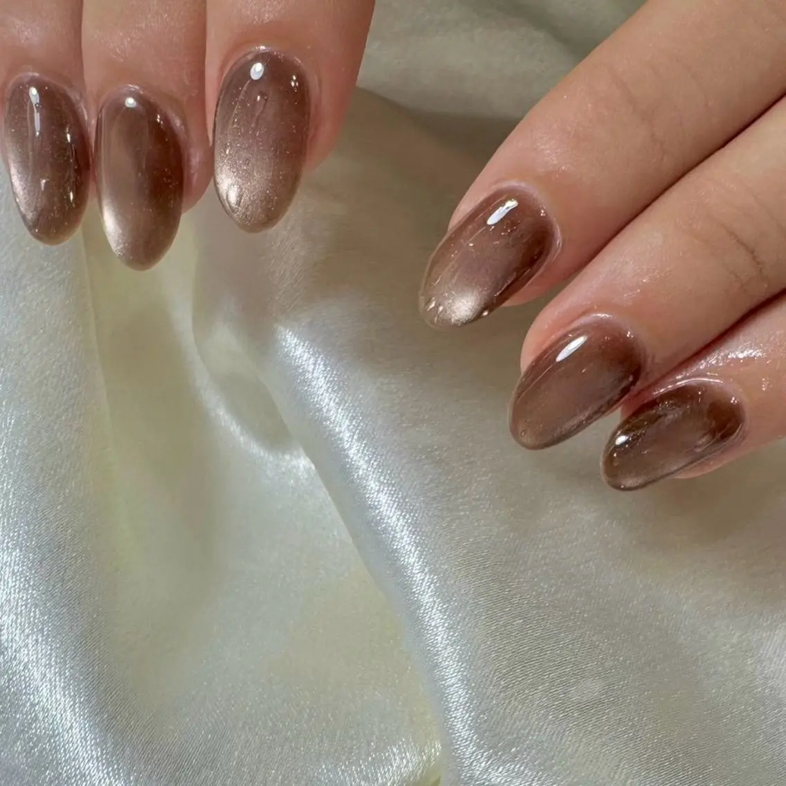 ネイル アニマル柄 オーロラネイル ブラウン フットネイル フレンチネイル ハンドネイル mogunail &blowのネイルデザイン