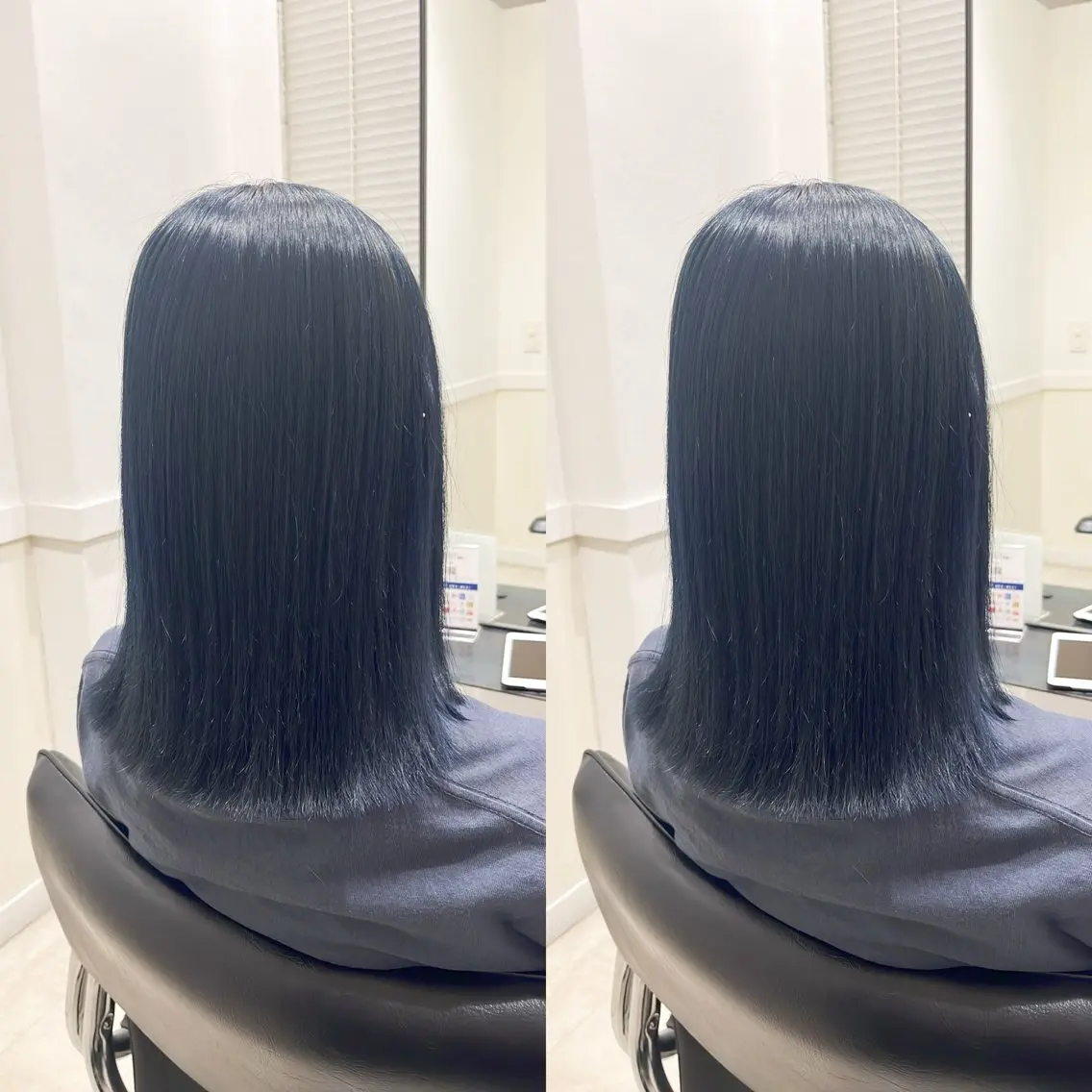 カラー 黒髪 ブリーチ ブルーカラー ブルーブラック 縮毛矯正とレイヤー で飯食ってる人✂️のヘアスタイル