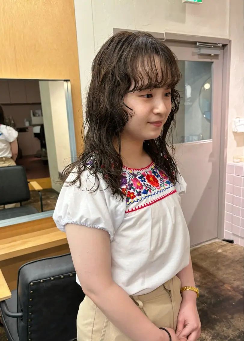 セミロング カラー パーマ セミロングパーマ レイヤーカット パーマ 西山 紗耶香🪽 透明感カラー/ボブのヘアスタイル