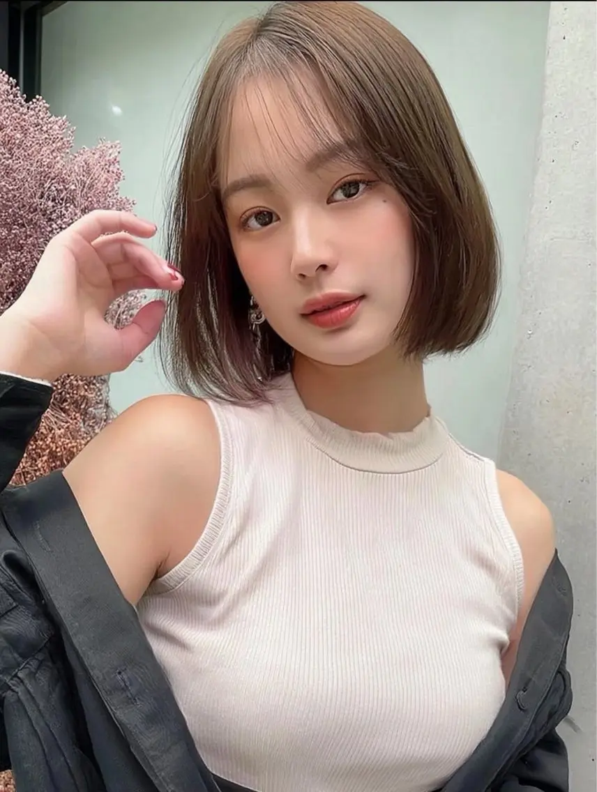 ミディアム ボブ 髪質改善 韓国風ヘア レイヤーカット 縮毛矯正 カット ヘアカラー 髪質改善/レイヤー/ 佐藤 舞🌷🫧のヘアスタイル