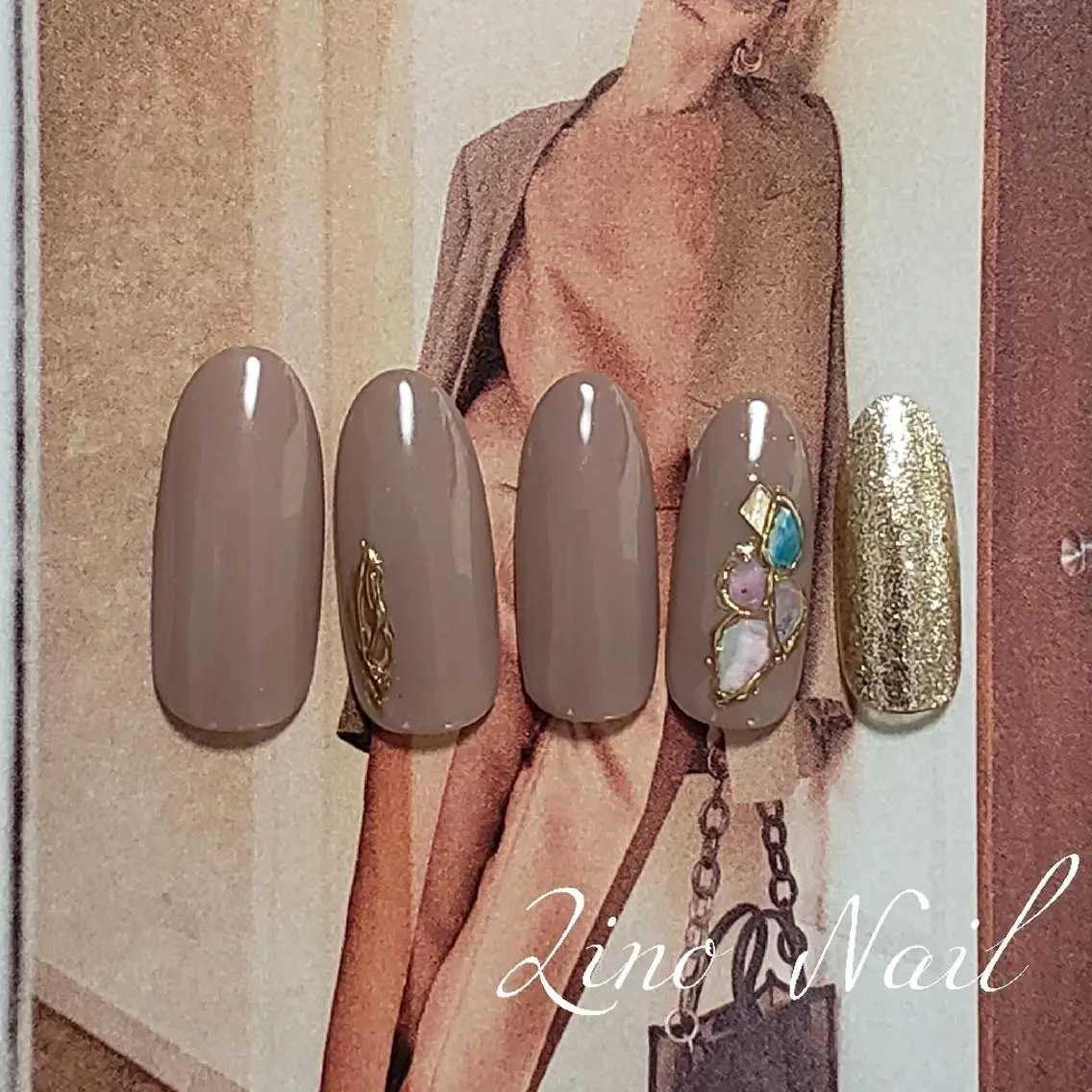 ネイル カジュアル ジェルネイル ゴールド キラキラネイル ラメ(グリッター) ハンドネイル Lino Nailのネイルデザイン