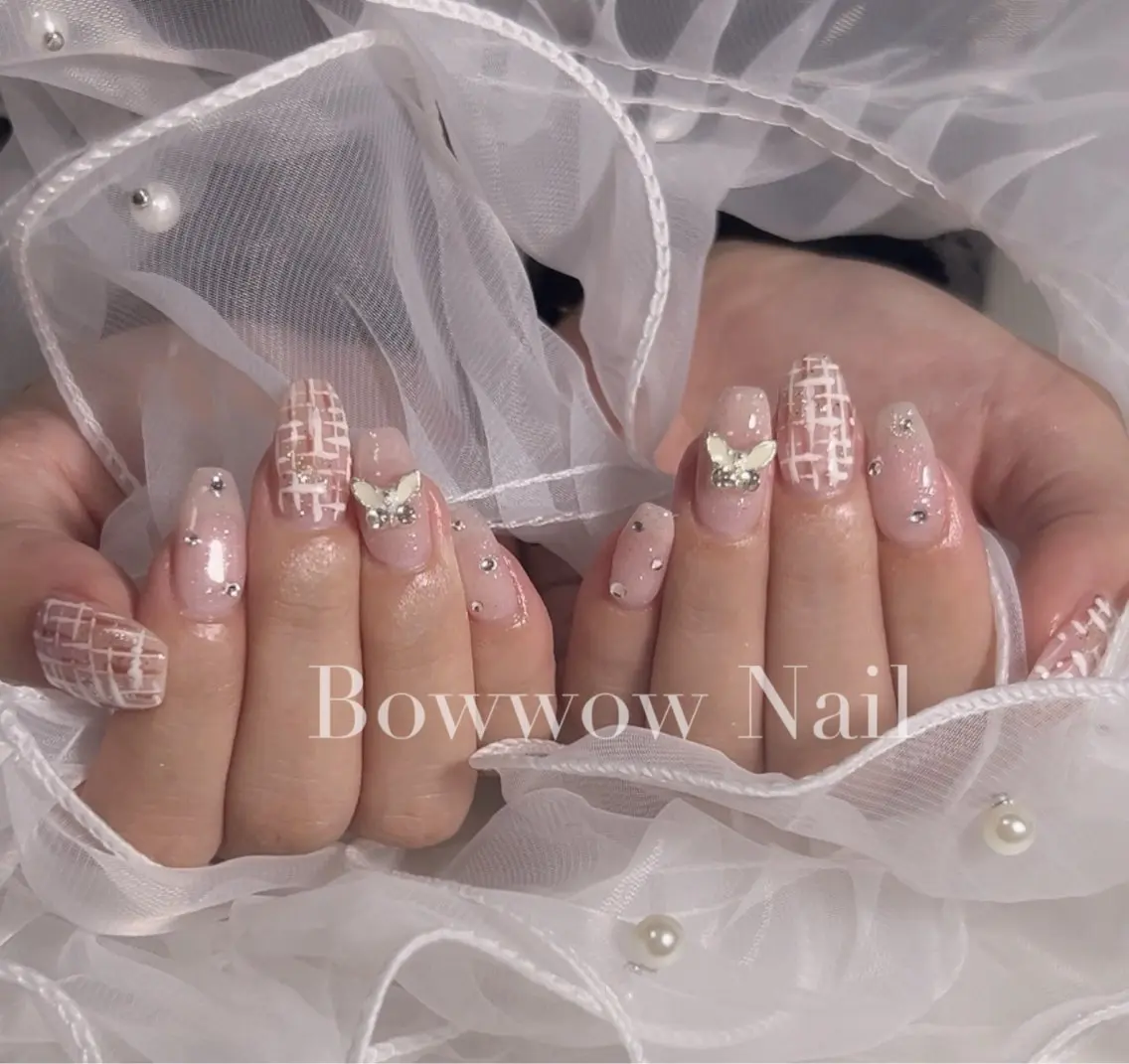 ネイル 韓国ネイル ピンク ツイードネイル ワンホンネイル Bow wow Nail さや🧸のネイルデザイン