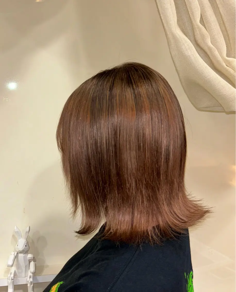 セミロング カラー 暖色カラー❤️横浜 エクステらん🦖のヘアスタイル