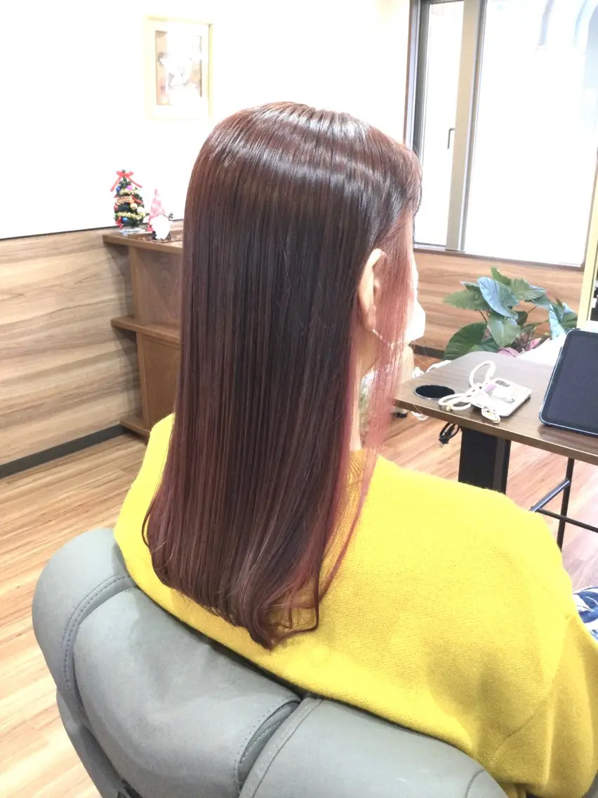 ロング カラー デザインカラー ピンクカラー 縮毛矯正 トリートメント Annon プライベートサロンのヘアスタイル