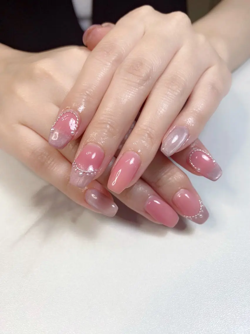 ネイル マグネットネイル オフィスネイル ピンク ワンホンネイル ハンドネイル iro+ nailのネイルデザイン