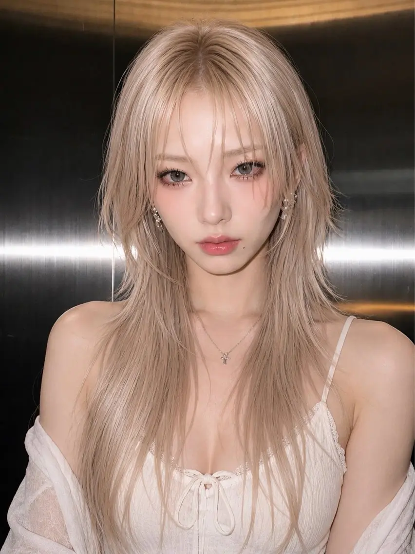 ロング カラー カット ヘアカラー トリートメント 抜きっぱなしブロンド /ハイトーン/カナタのヘアスタイル
