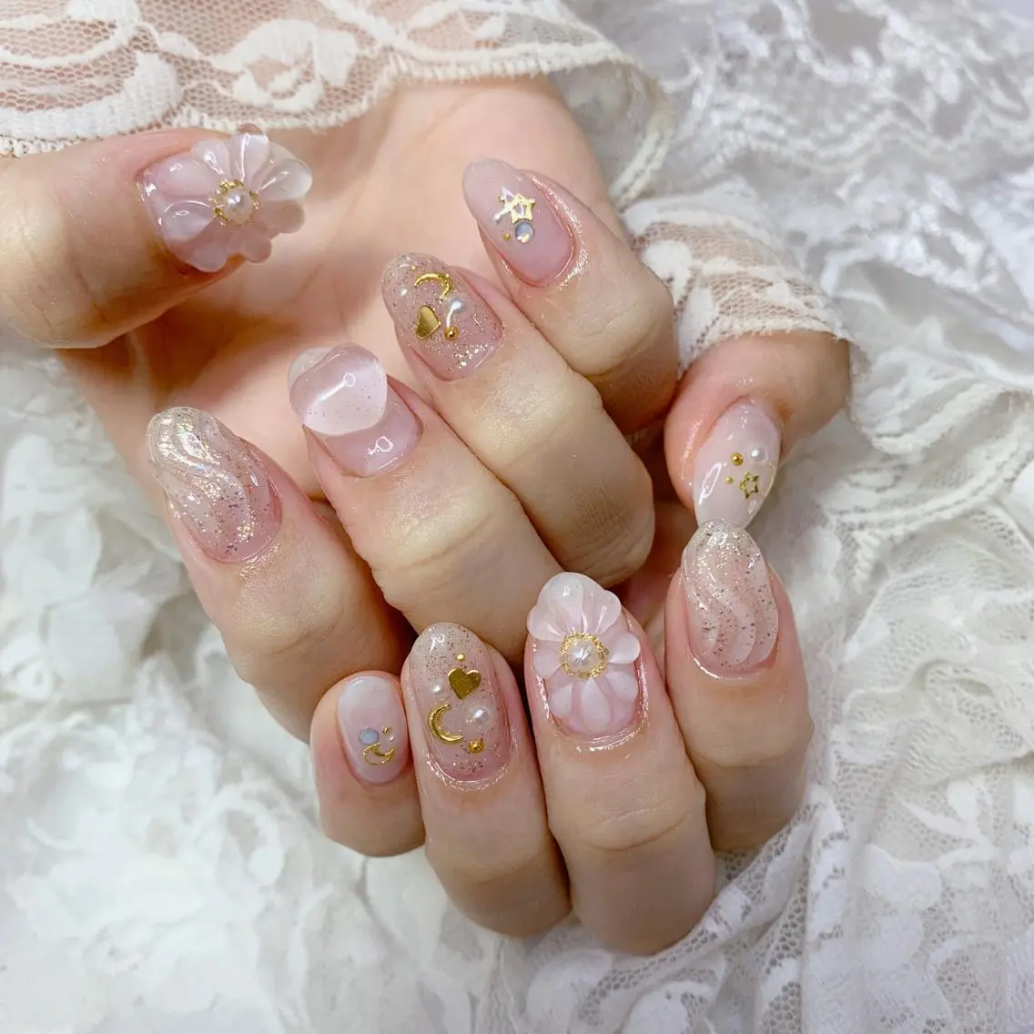 ネイル ハート ハンドネイル La neige* yuki 🐩🌙のネイルデザイン