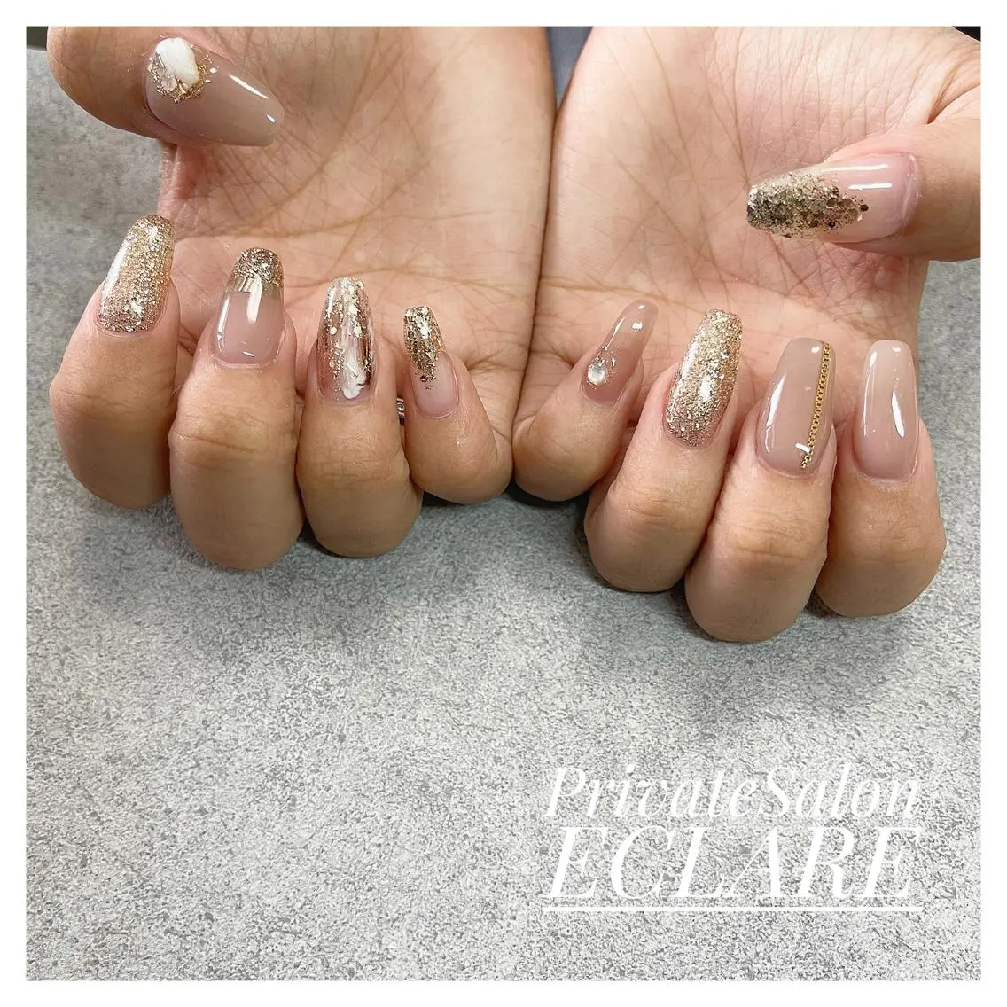 ネイル アートネイル ブラウン フットネイル フレンチネイル ジェルネイル Nail Salon ECLAREのネイルデザイン