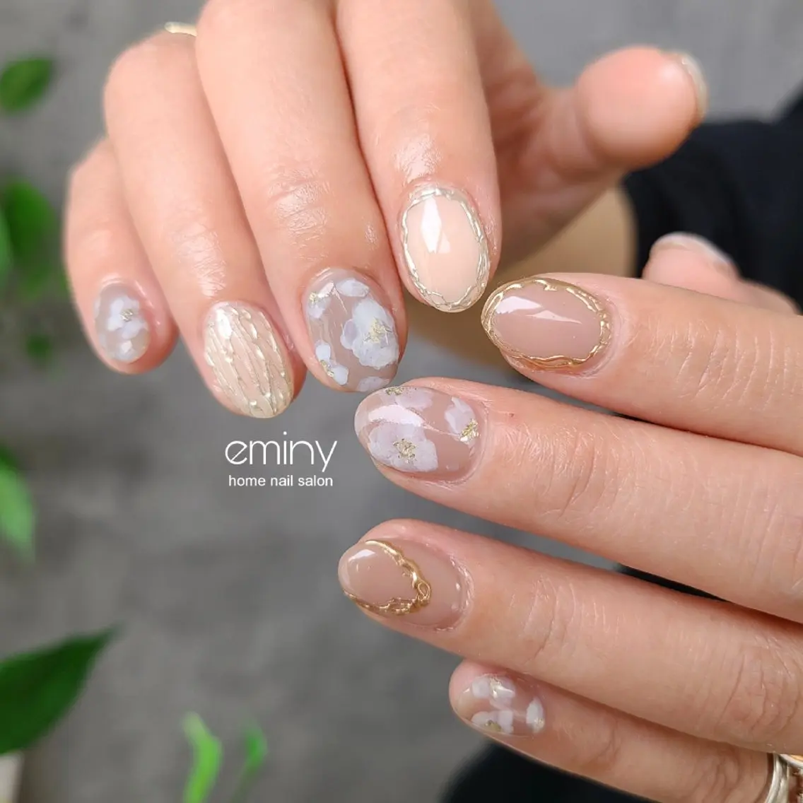 ネイル 入学式 フラワーネイル ジェルネイル 卒業式 韓国ネイル ハンドネイル nail salon  eminyのネイルデザイン