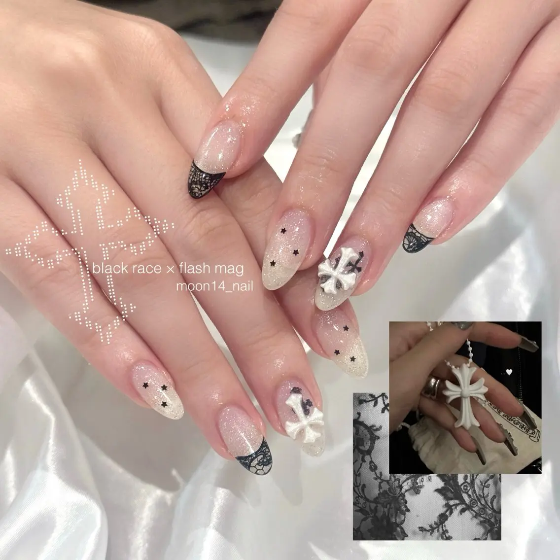 ネイル フラッシュネイル フラッシュマグ ジェルネイル レース マグネットネイル ハンドネイル natsuki 💫のネイルデザイン