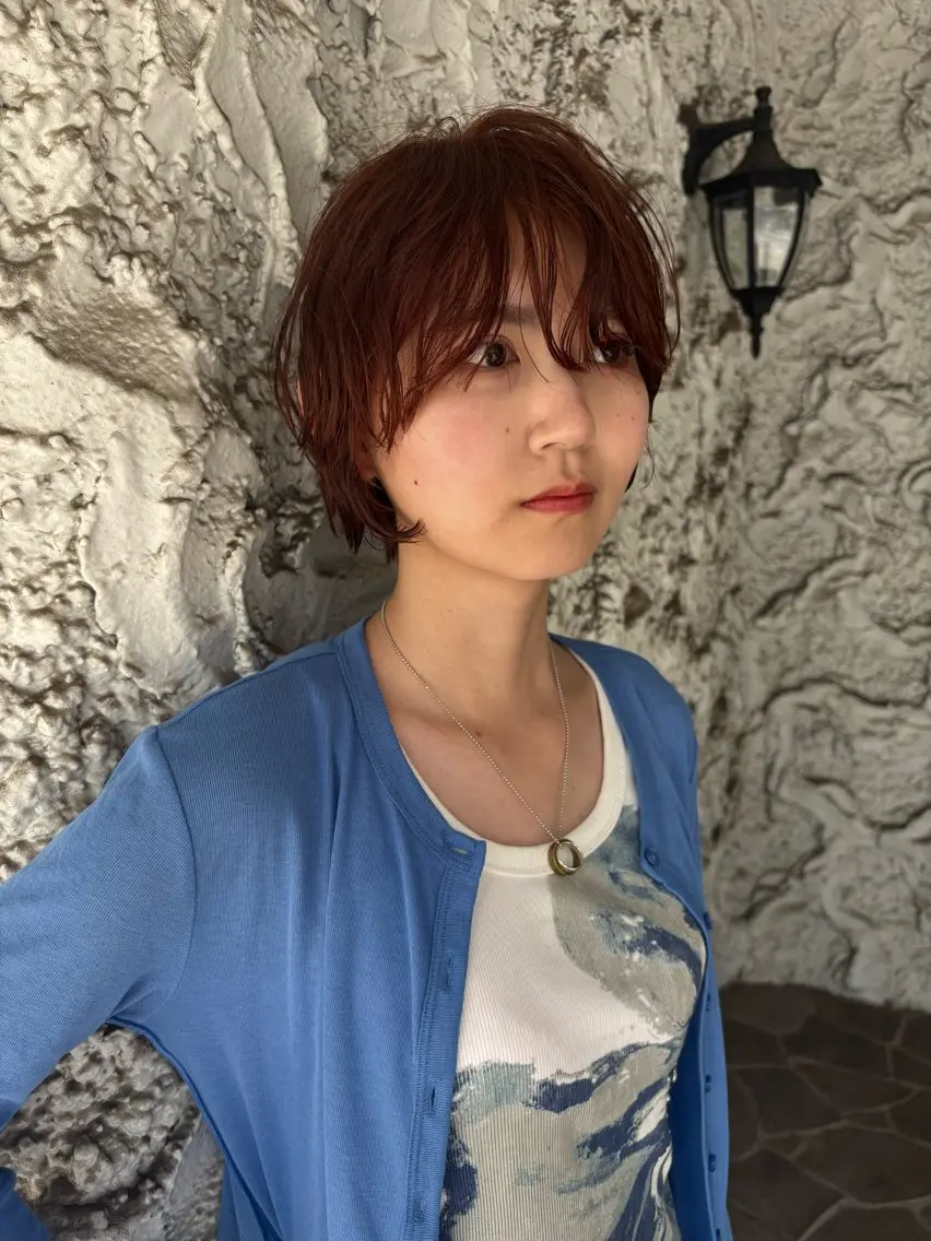 ショート カラー ブラウンカラー ダブルカラー オレンジ オレンジブラウン ヘアカラー トリートメント はまだ けいたのヘアスタイル