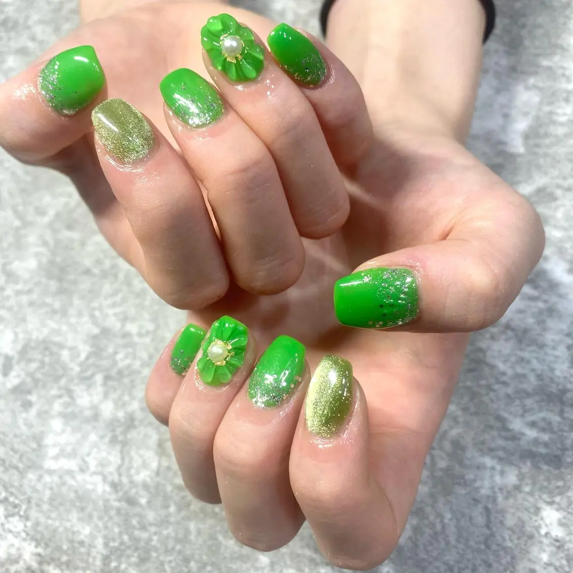 ネイル グリーン ぷっくりネイル ハンドネイル ★Rinail... .のネイルデザイン