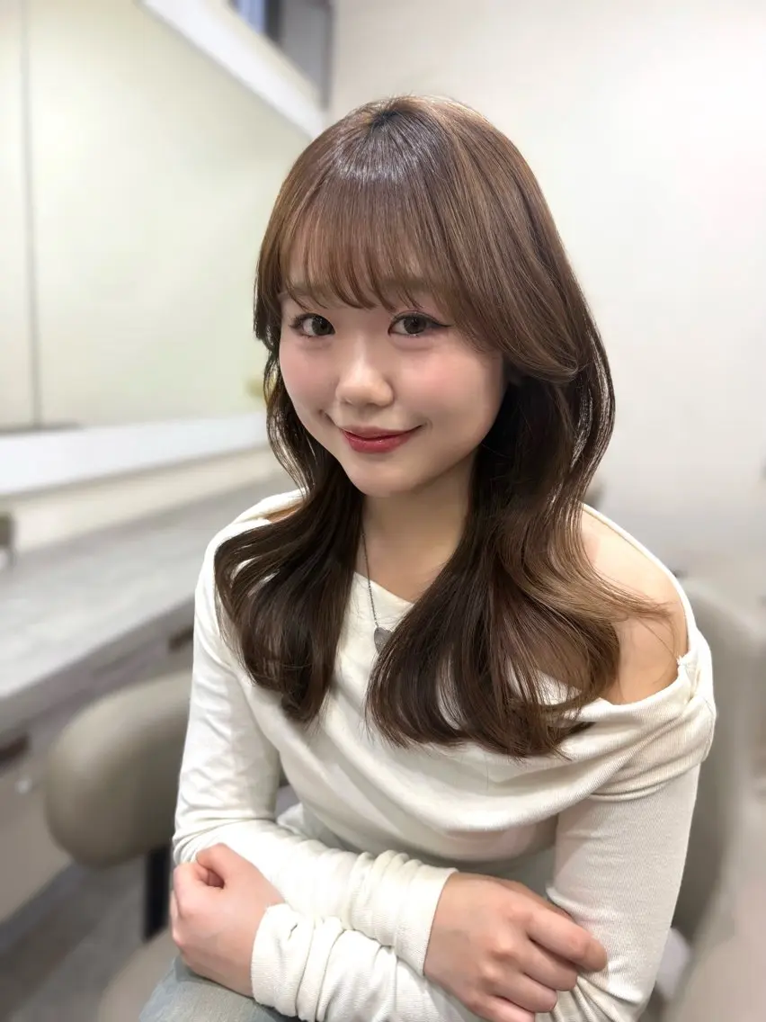 ミディアム ミディアムパーマ くびれヘア 顔周りカット レイヤーカット 韓国風パーマ/ 菅沼 成郷のヘアスタイル