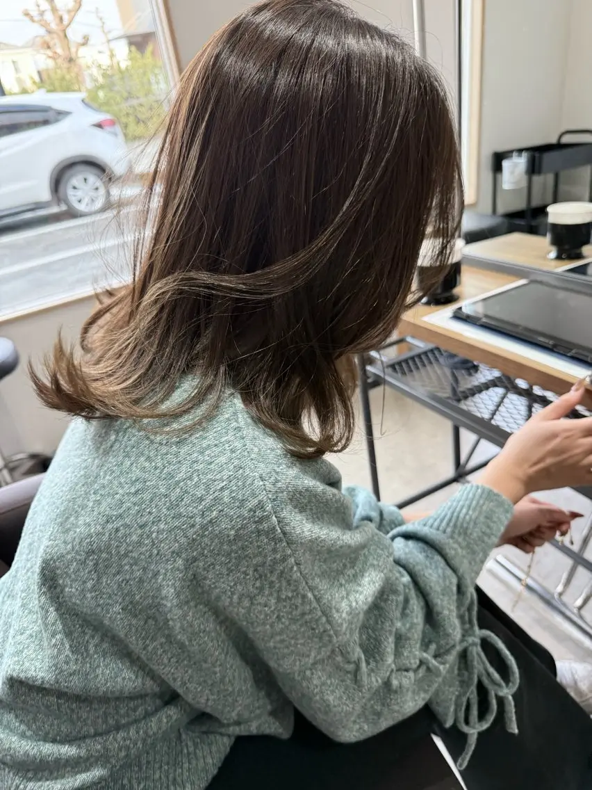 ミディアム ボブ 髪質改善 韓国風ヘア レイヤーカット 縮毛矯正 カット ヘアカラー suii..hair designのヘアスタイル