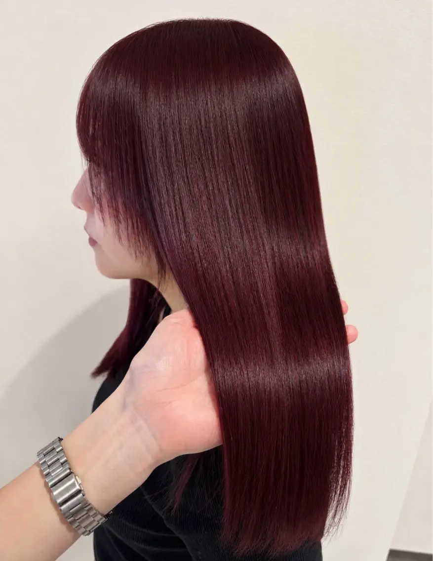 ミディアム カラー ブリーチ ダブルカラー ブリーチなしカラー レッドカラー MACO/ 難波美容室のヘアスタイル