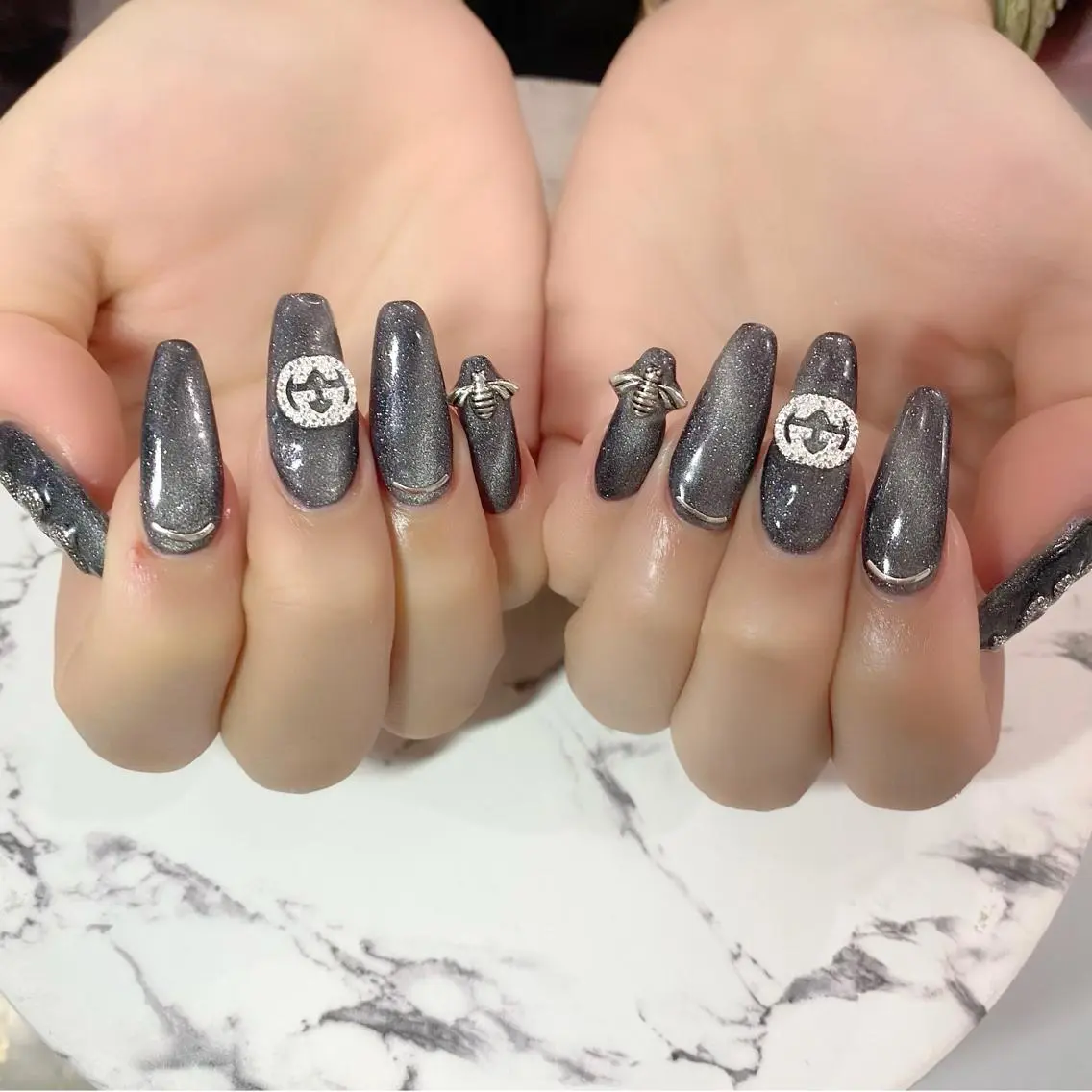 ネイル ロングネイル マグネットネイル スカルプネイル 冬ネイル ハンドネイル Salon Ｋのネイルデザイン