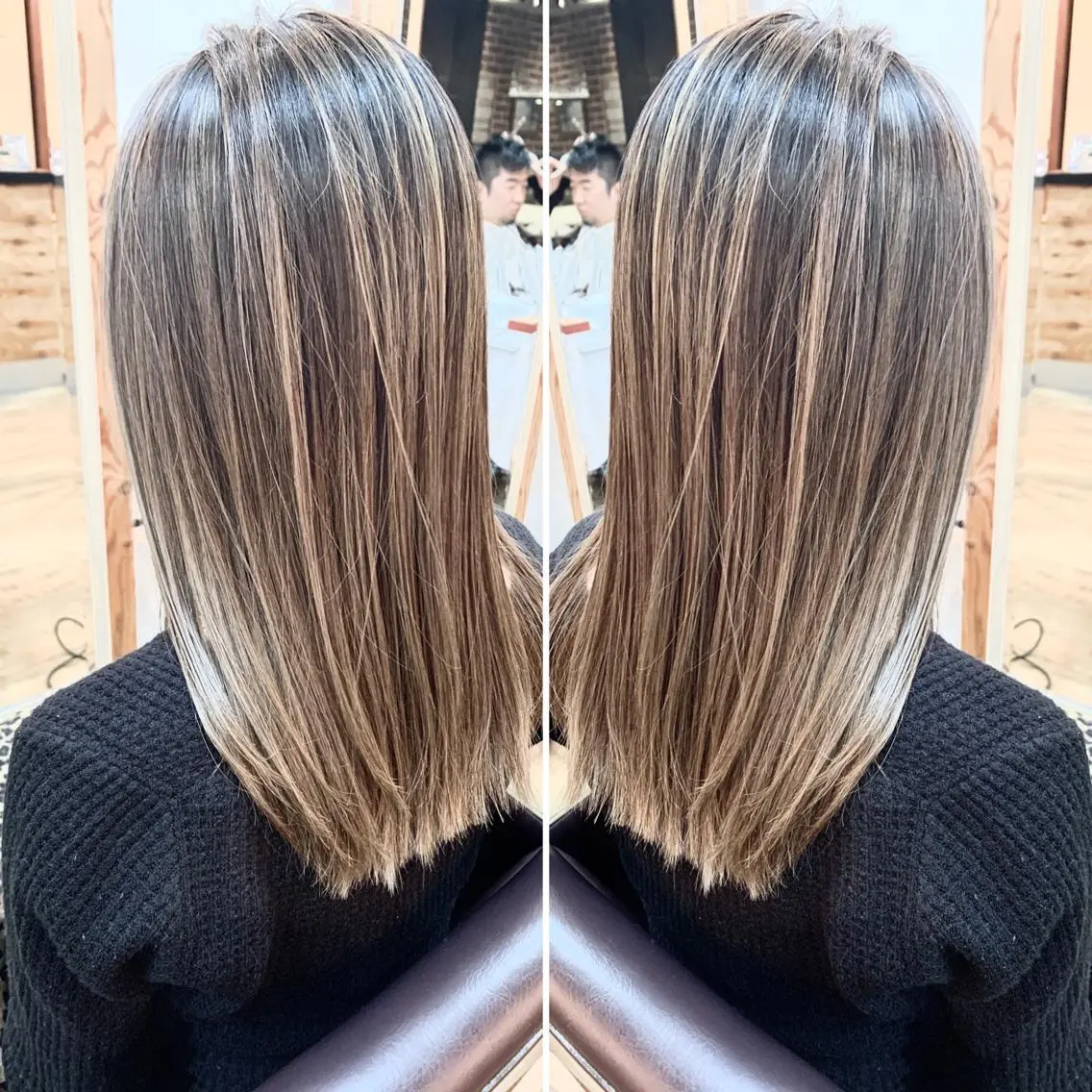 セミロング カラー バレイヤージュ ブリーチ ハイライトカラー ハイライト レイヤーカット ヘアカラー トリートメント 岡崎勇人/レイヤー/ 韓国/ケラチンTRのヘアスタイル