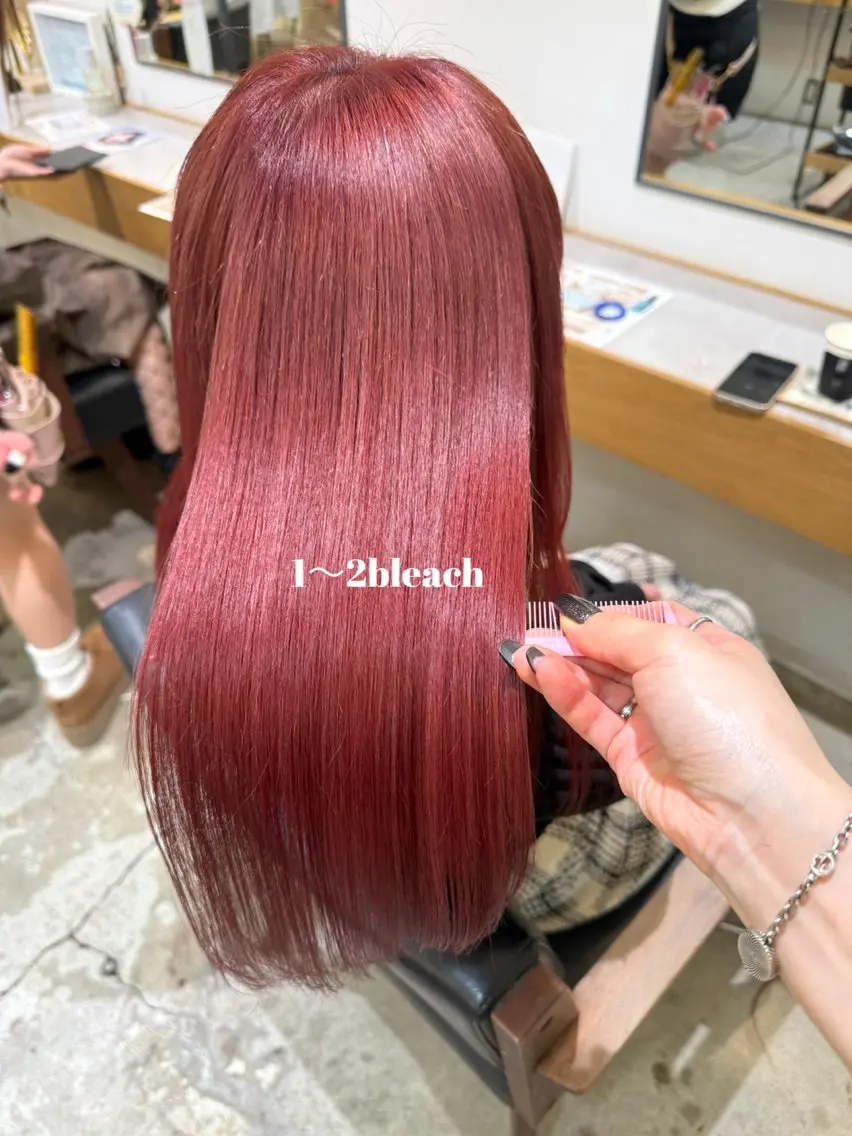ロング カラー ブリーチ レッドカラー カット ヘアカラー Kana 🍋 ハイトーン【高円寺】のヘアスタイル