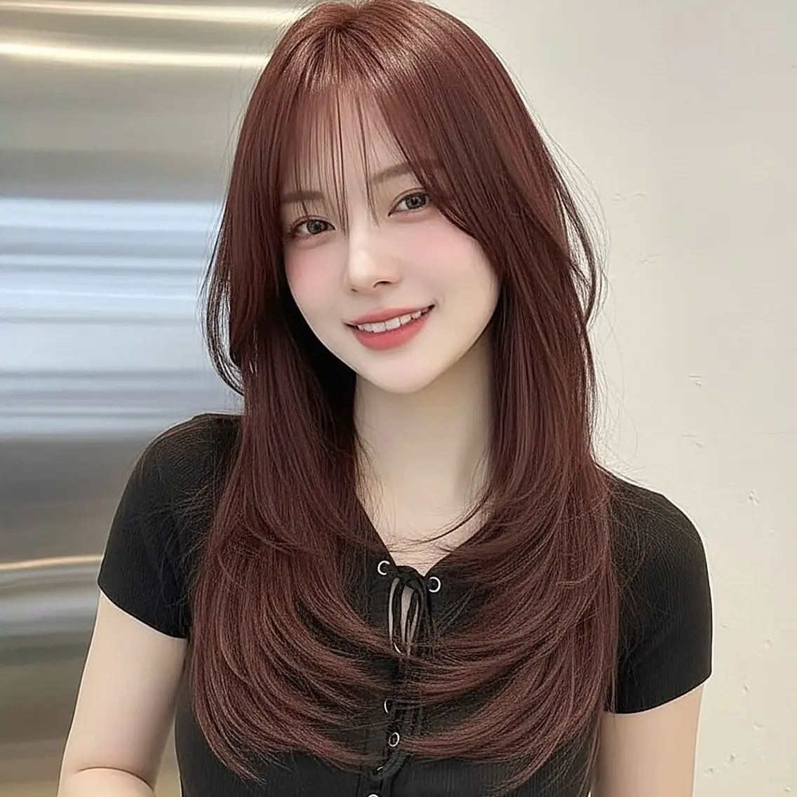 ロング 韓国風ヘア レイヤーカット ロング カット ヘアカラー トリートメント ALLON/ 名駅徒歩4分のヘアスタイル